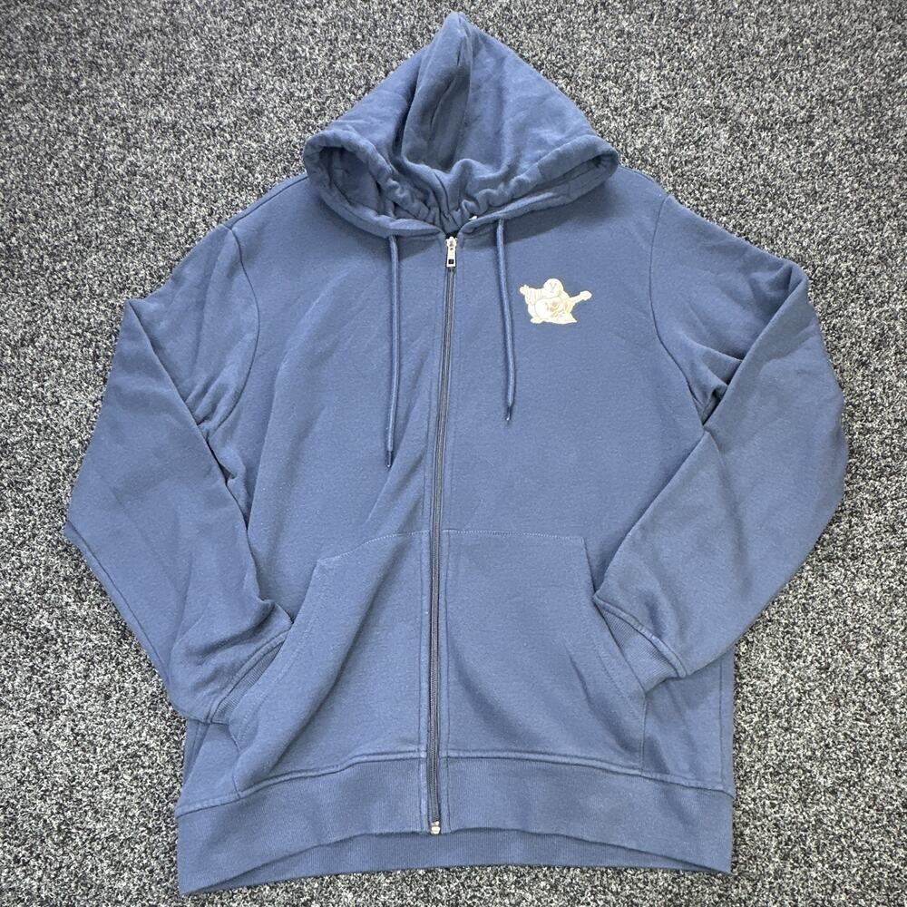 True Religion Mens L Buddha Guitar Graphic Full Zip Hoodie Blue Logo Sweatshirt